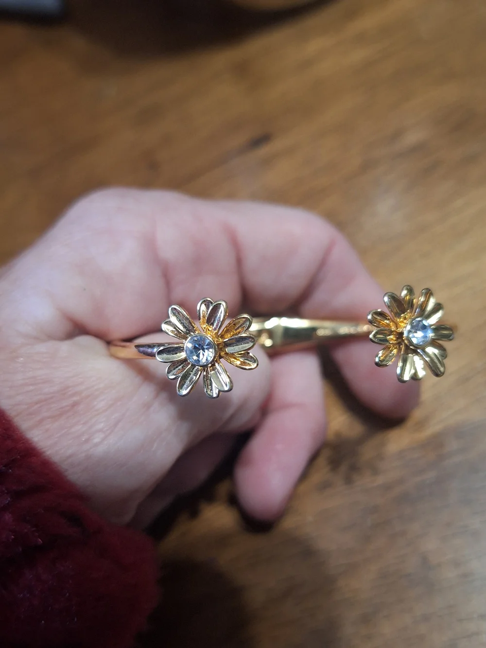 kate spade Gold Daisy-Ended Open Cuff Bracelet with Crystal Centers - Picture 4 of 4